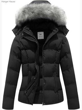 Quilted Puffer Jacket with Removable Fur Hood, Warm Winter Coat Plus Size